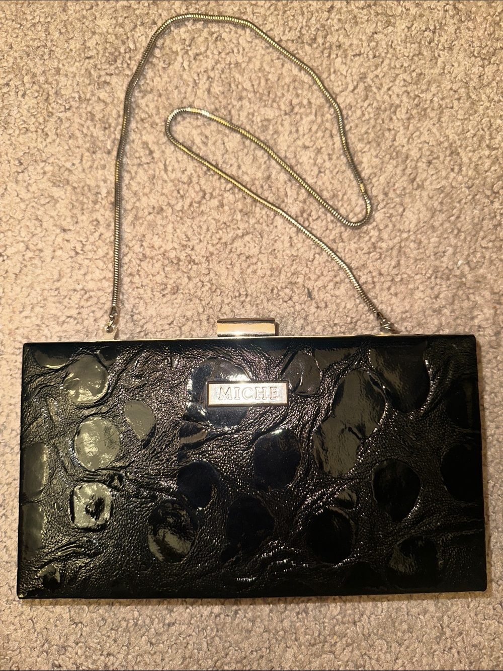 Miche Black Patent Polka Dot Clutch with Chain Strap VINTAGE